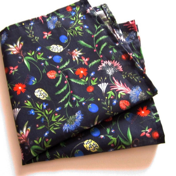 Pocket square  ~ in Temptation Meadow   ~  beautiful floral design in stunning rich colours