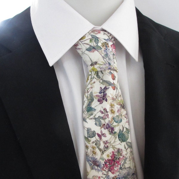 Liberty of London fabric ~handmade Men's Floral Necktie ~ made in Wild flowers  ~ men's wedding  tie ~ necktie ~ cravat