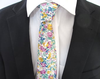Cravate Homme en Floral Liberty Print « Clare Aude » - coloris violet - cravate florale / cravate / cravate homme