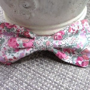 Pre tied bowtie in "CLARE AUDE   " -  - Floral pink and mint green bowtie / papillion /neoud ~ wedding bowtie ~ green & blue colorway