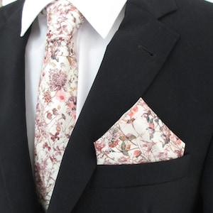 Liberty of London fabric   handmade necktie in  &quot;Wild Flowers &quot; Pink and blush colourway ~ wedding  tie / necktie /  tie / cravat /corbata