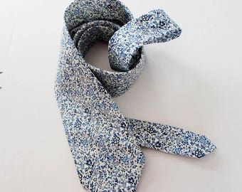 Made in Liberty of London fabric ~Men's Necktie ~ wedding necktie ~ Katie and MillIe ~ in Blue  colourway   ~ men's tie ~ necktie ~ cravat