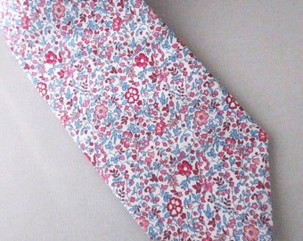 Liberty of London fabric ~Men's Necktie ~ "katie & millie" ~ pink and aqua floral     ~ men's tie ~ necktie ~ cravat