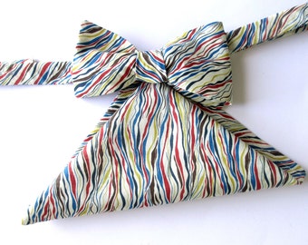 Bowtie Set  in Liberty Print "Reubans Ribbons "  choice of combination ~ Bowtie, Pocket square or Bowtie set ~ red floral design