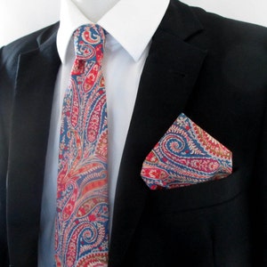 Men's Necktie  made in Red , blue multicolored paisley Liberty Print   -   floral tie / necktie / mens tie