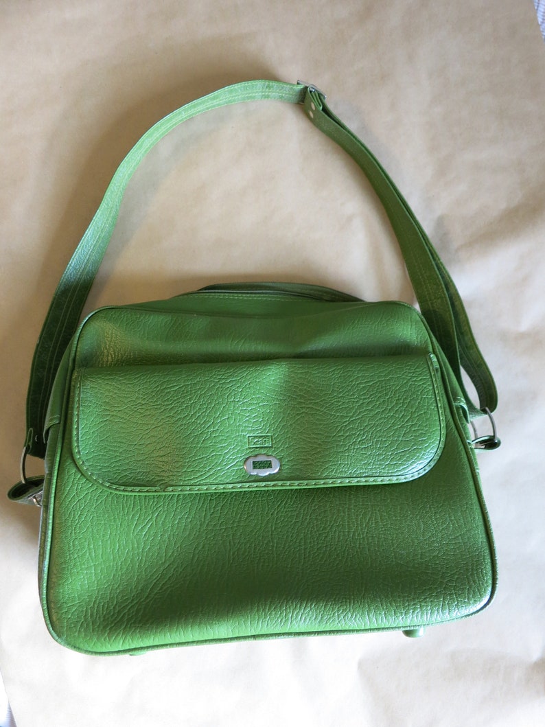 Large Vintage Green Sears Overnight Travel Bag with Adjustable Shoulder Strap