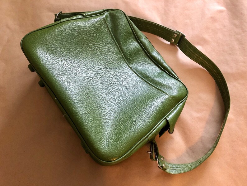 Large Vintage Green Sears Overnight Travel Bag with Adjustable Shoulder Strap