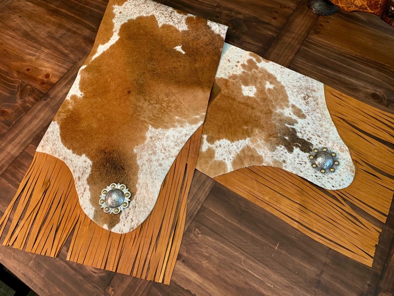 Tr64red Spotted Longhorn Cowhide Table Runner Long Fringe Etsy