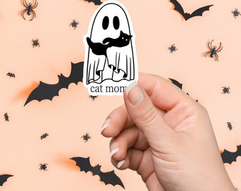 Cat Mom Sheet Ghostie kiss-cut sticker/ Halloween sticker