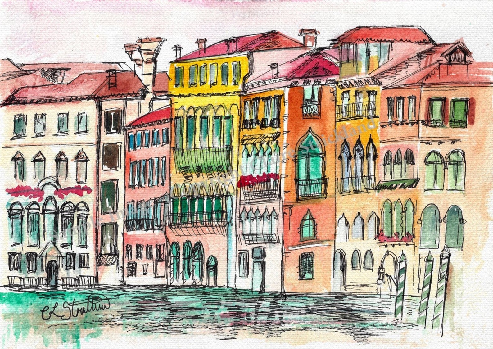 Straße Venedig Venezia. GicléeDruck der OriginalAquarell und Tusche