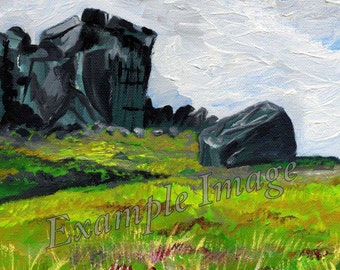 Krowa i cielę, Ilkley Moor, Yorkshire. Giclee druku oryginalnego malarstwa olejnego przez Claire Strickland