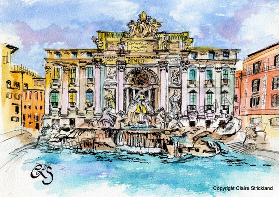 Buy The Trevi Fountain Rome Picture Line Drawing Illustration Online in  India  Etsy