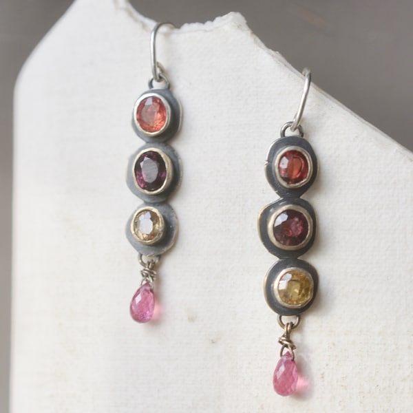 Spinel and zircon earrings with ruby drop