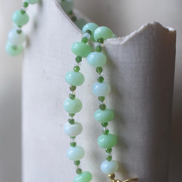 Green opal, chrome diopside and white opal bead necklace