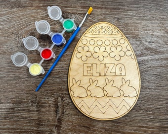 DIY-knutselpakket Pasen voor kinderen | Gepersonaliseerde naamdeurhanger | Ambachtelijke activiteit schilderen