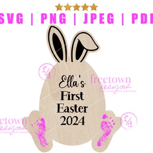 Baby's First Easter | Bunny Baby Footprint Sign SVG | Laser Engrave Easter Cut Files