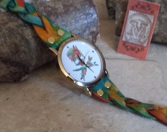 Montre tête de mort , bracelet cuir tressé