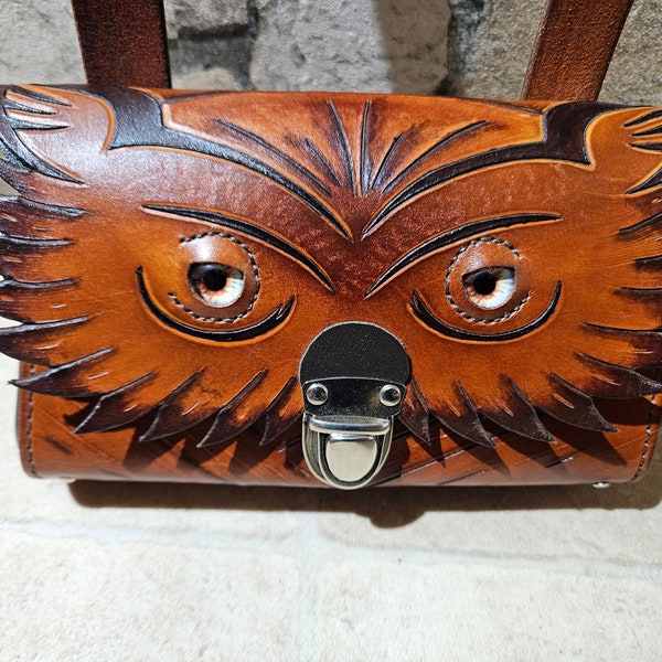 sac cuir ou escarcelle avec passant pour ceinture ceinture  "l hibou"