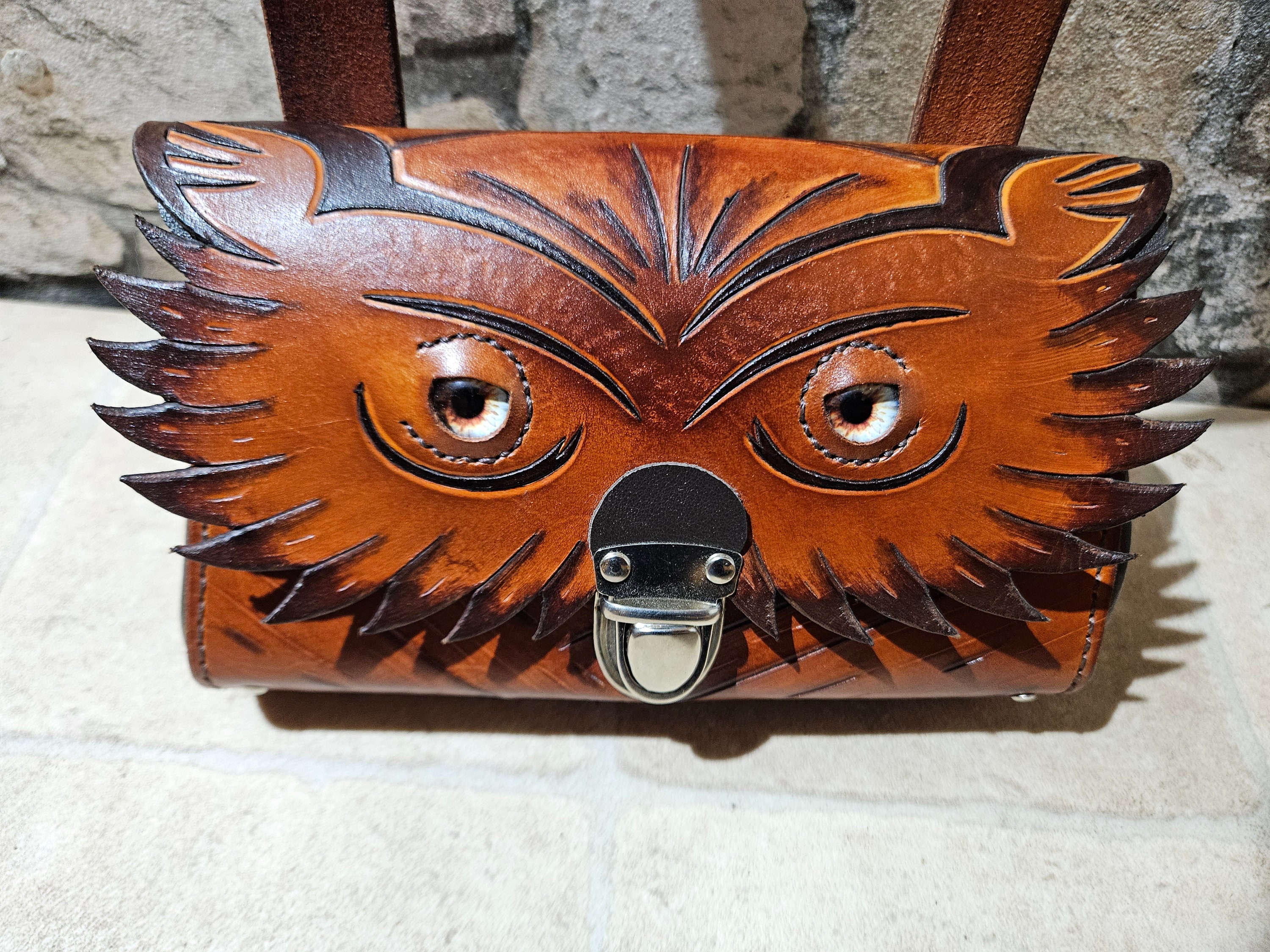 sac cuir ou escarcelle avec passant pour ceinture ceinture  "l hibou"