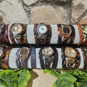 3-turn braided and flat watch, in genuine leather