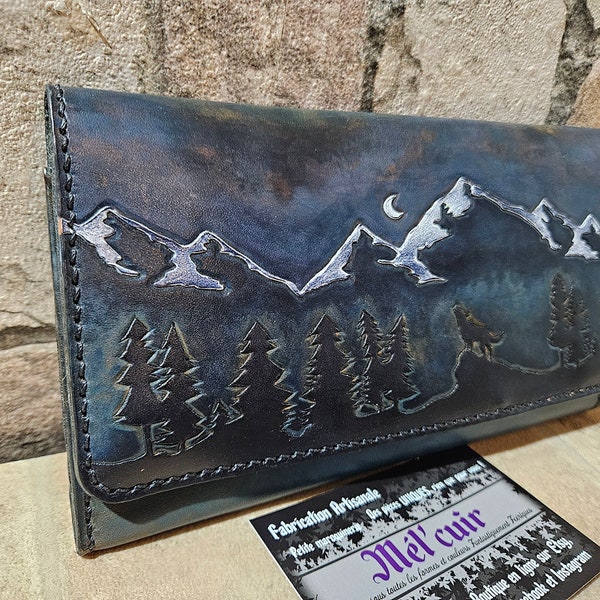 Porte feuille long en cuir "Montagne du loup"