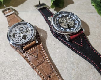 Mechanical watch, genuine leather strap