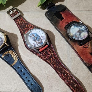 Watch, wide leather strap