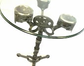 Piston End Table Pub Table Engine Table Metal End Table Round Glass Table Industrial Whimsical Steampunk Car Part Furniture Frost Auto Decor