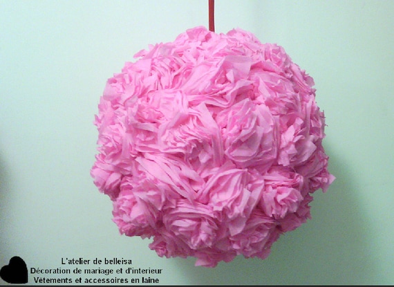 Boule De Fleur En Papier Crépon à Suspendre Rose L Atelier