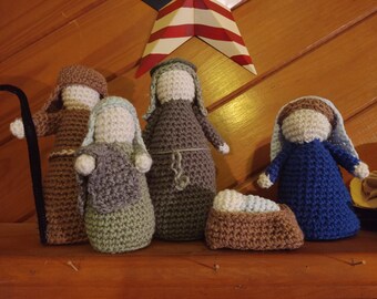Rustic Crochet Nativity Set - Handmade -Unique - Christmas Décor - Holy Family