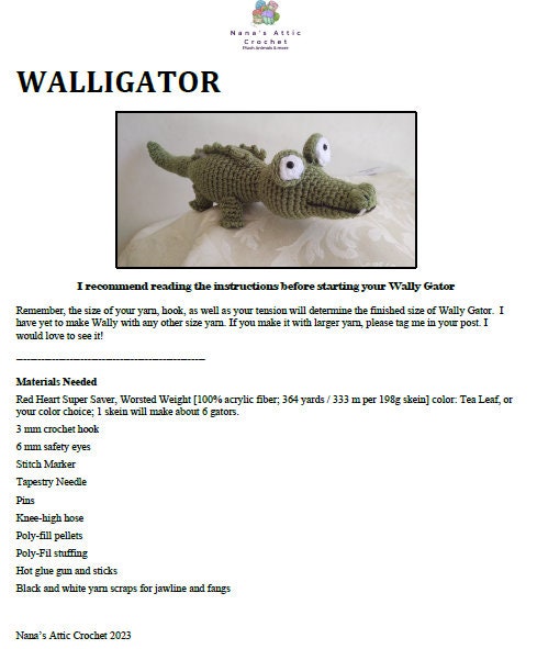 Crochet Pattern, Walligator stuffed animal – Nanasatticcrochet