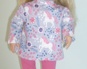 18 inch doll's unicorn print tunic and leggings 4 pieces  For ages 6 & up