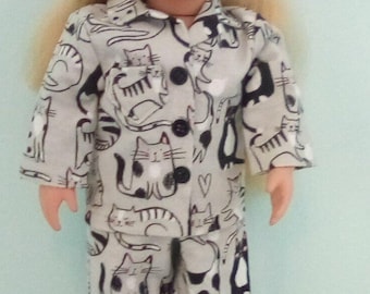 4 pieces in 3 prints 18 inch doll winter pajamas  made to fit American Girl and Our Generation Dolls,  For ages 6 and up