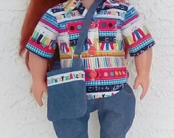 5 piece back to school Jeans and Shirt outfit made to fit 18 inch dolls   For ages 6 & up