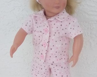 5 prints to chose from for this 4 piece 18 inch doll summer pajama outfit for ages 6 and up