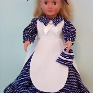 18 inch doll 7 piece historical Civil War era Dress outfit in 2 prints made to fit American Girl and Our Generation dolls. For ages 6+.