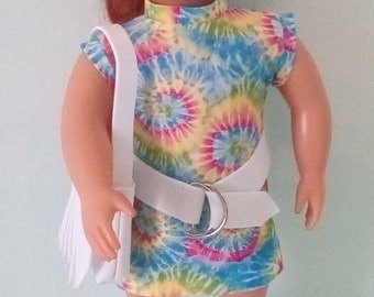 6 piece 1970's style disco dress outfit in your choice of fabrics, Fits American girl and Our generation dolls for ages 6 and up