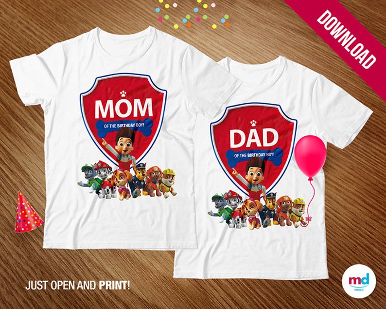 PAW PATROL Mom Dad Shirts Printable Transfer Iron On | Etsy