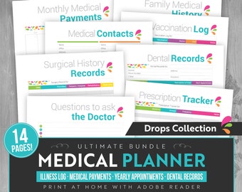 Medical Planner - Instant Download! - 13 pages in PDF format ready to print at home! - Health Planner