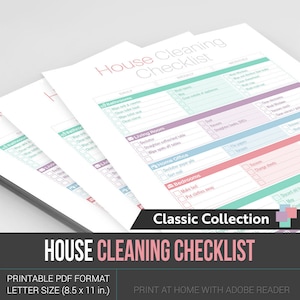 Modern One Page House Cleaning Checklist - Instant Download! PDF format ready to edit or print at home!