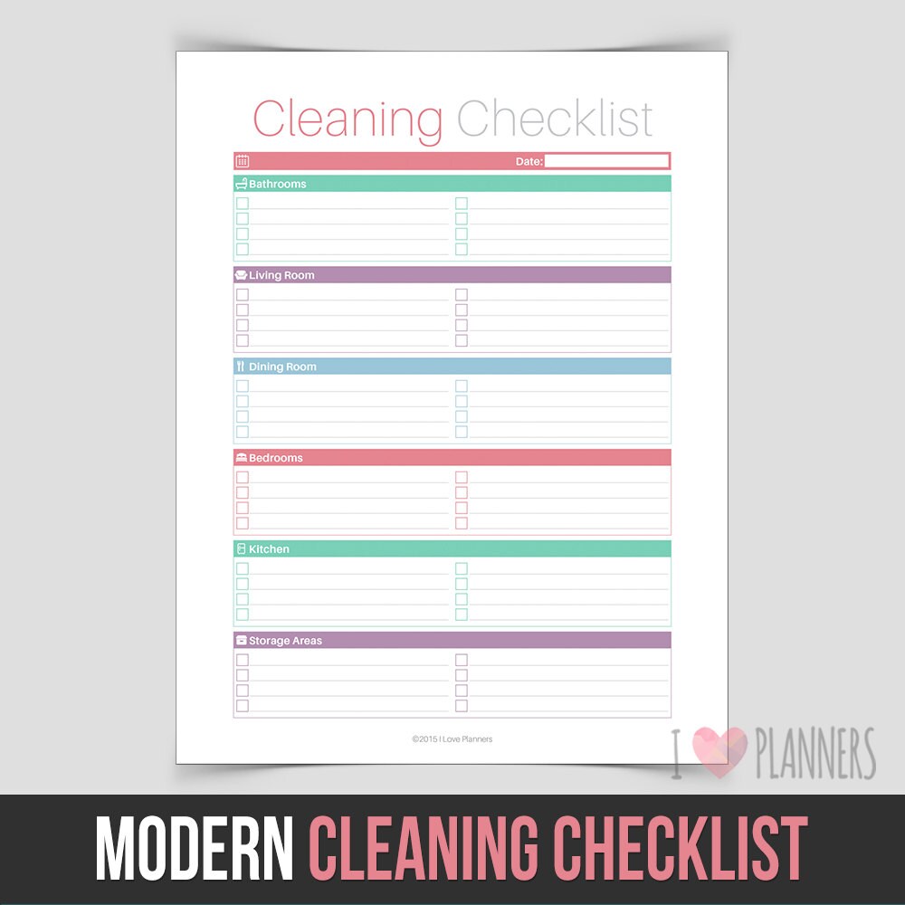 Checklist Clean Modern Modern Cleaning Checklist - Instant Download! PDF Format Ready to Print ...