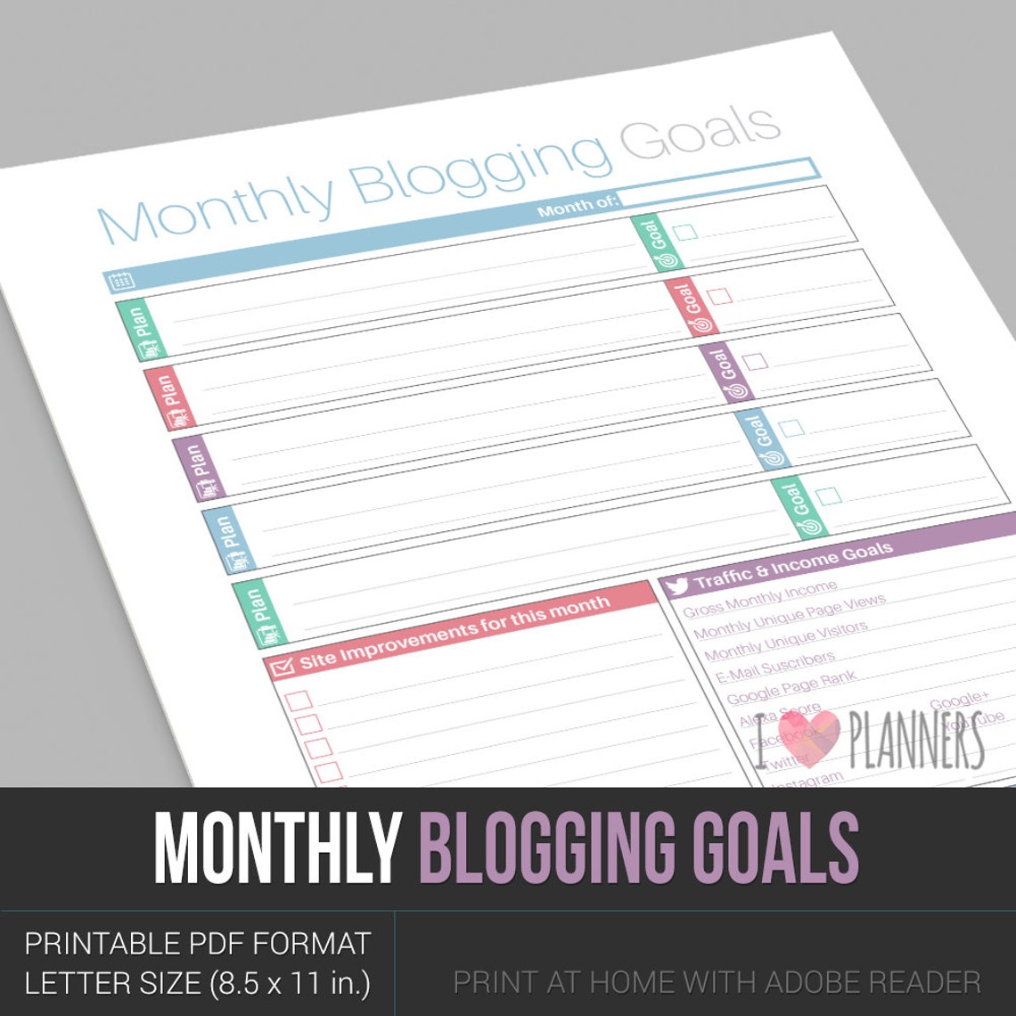 Monthly Blogging Goals - Instant Download! PDF Format Ready to Print at Home! - Etsy