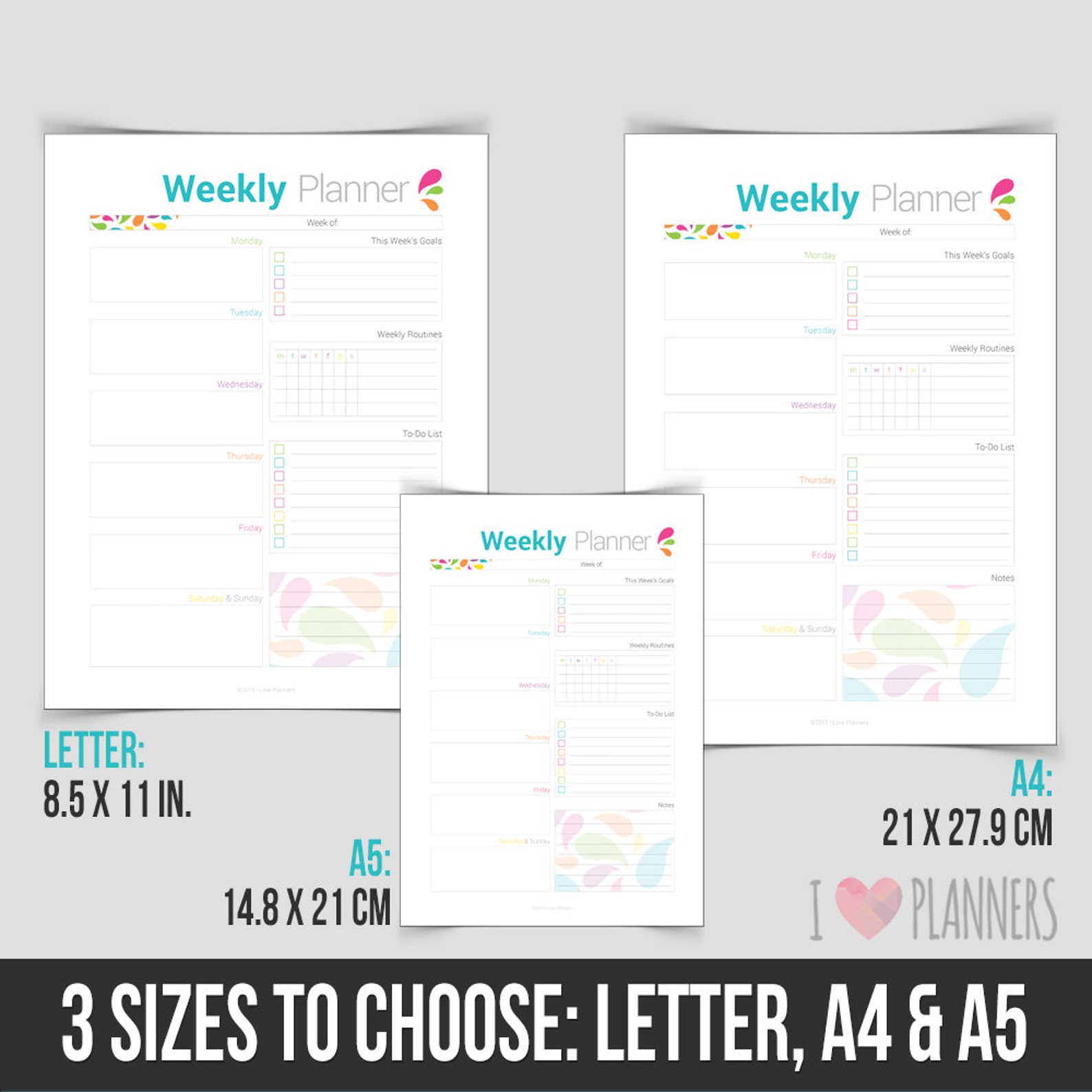Single Page Undated Weekly Planner A4 Weekly Planner A5 | Etsy