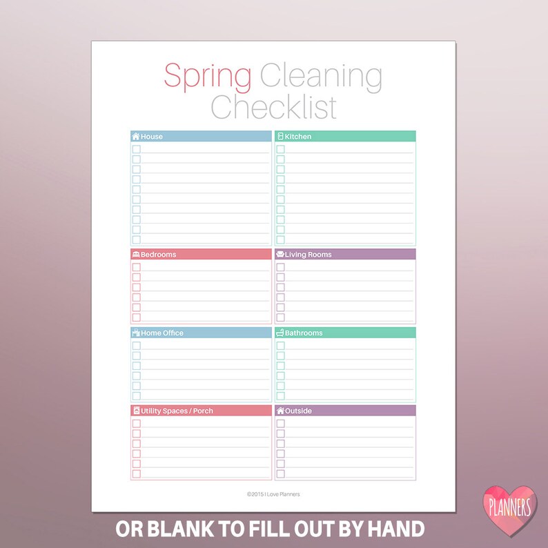 One Page Spring Cleaning Checklist - Instant Download! PDF Format Ready ...