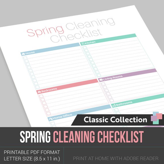 One Page Spring Cleaning Checklist Instant Download Pdf Format Ready To Edit Or Print At Home