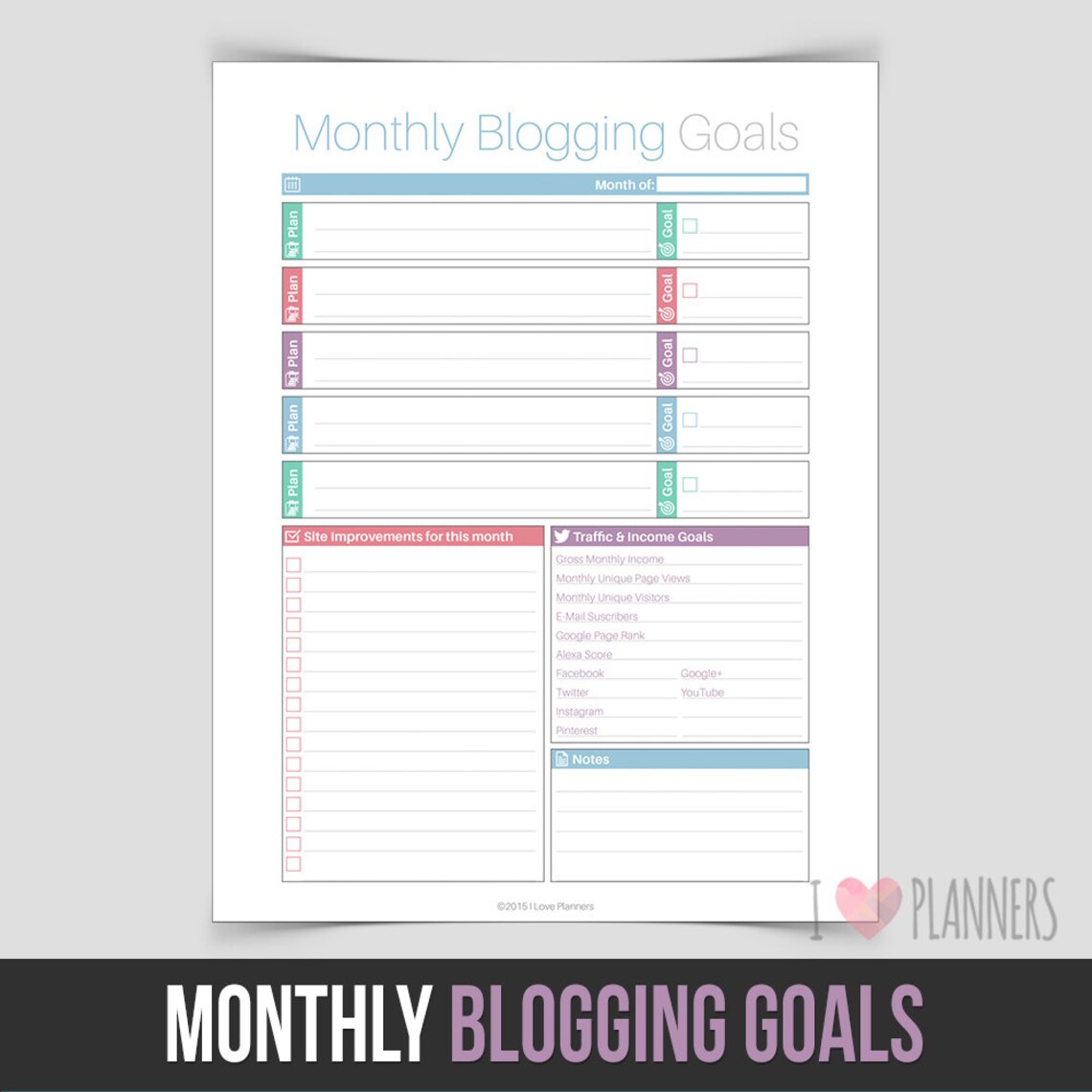 Monthly Blogging Goals - Instant Download! PDF Format Ready to Print at Home! - Etsy