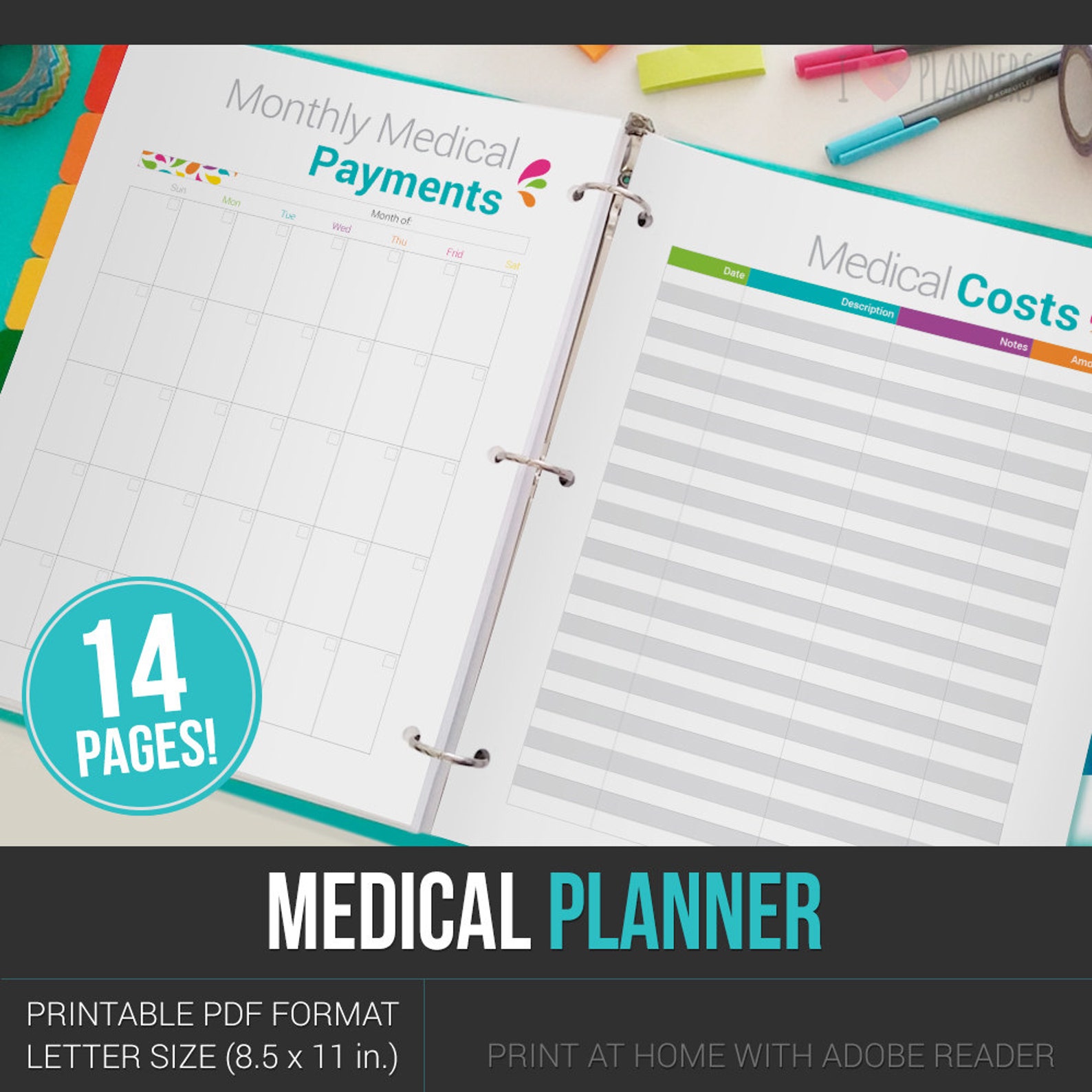 Medical Planner Instant Download 13 Pages in PDF Format Ready to Print