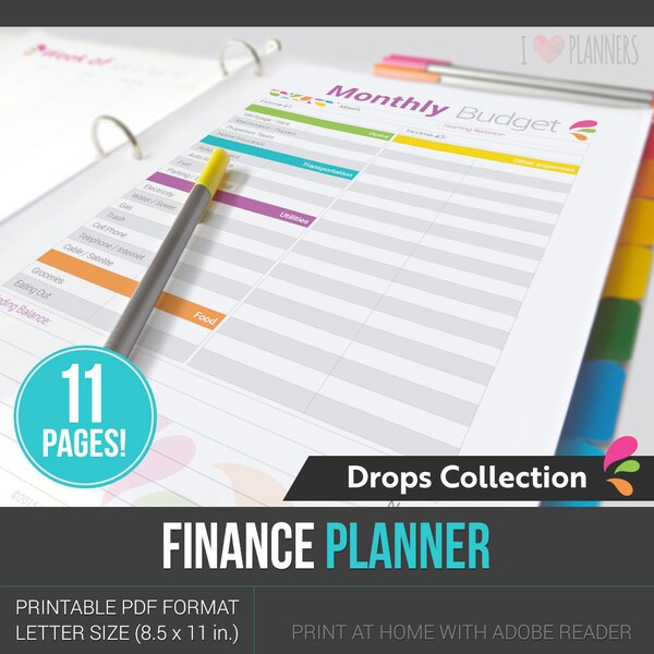 Finance Planner - Finance Binder - 11 pages in PDF format ready to print at home! - Household Finances - Money Management