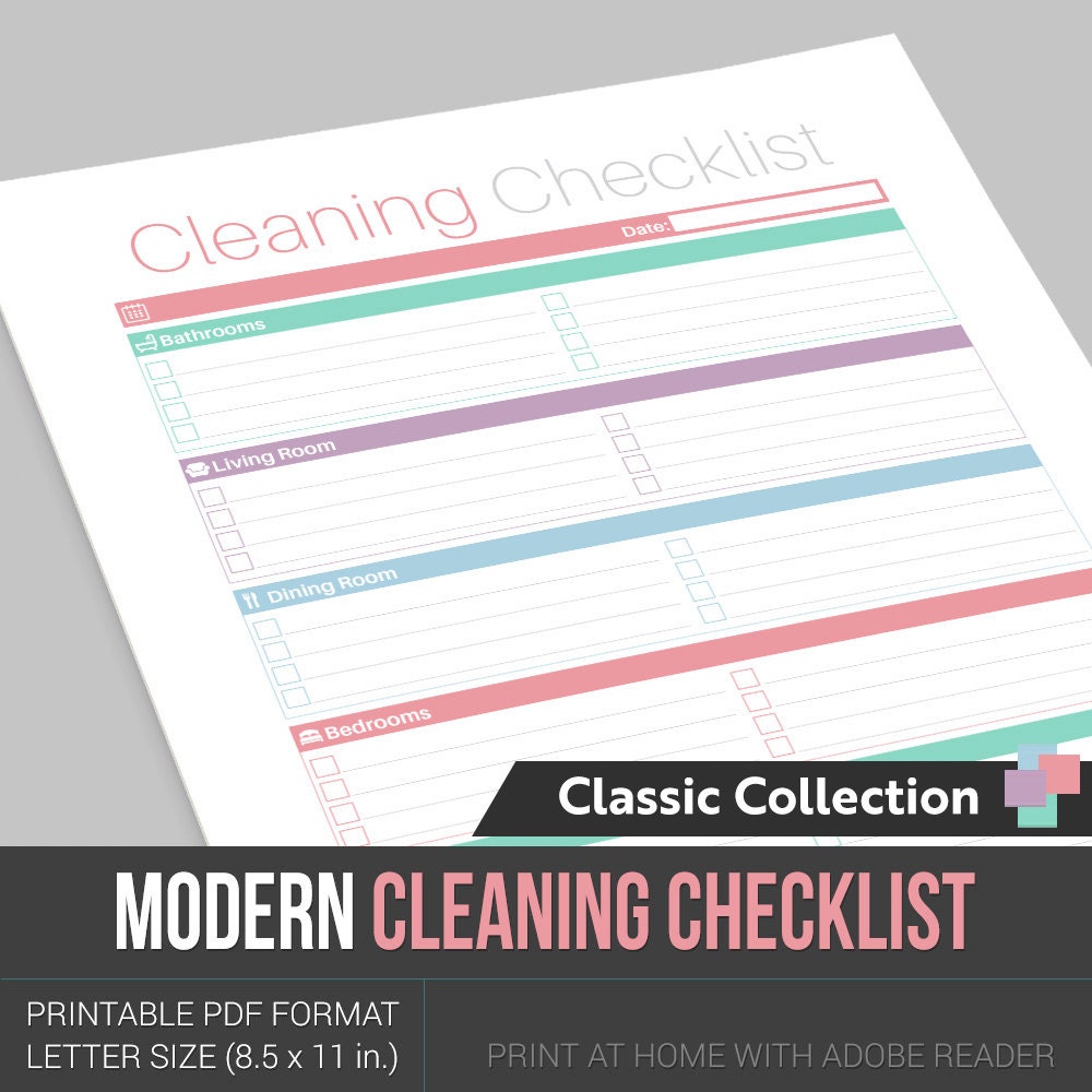 Checklist Clean Modern Modern Cleaning Checklist - Instant Download! PDF Format Ready to Print ...