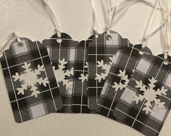 Ensemble d'étiquettes de cadeau de plaid et de flocon de neige